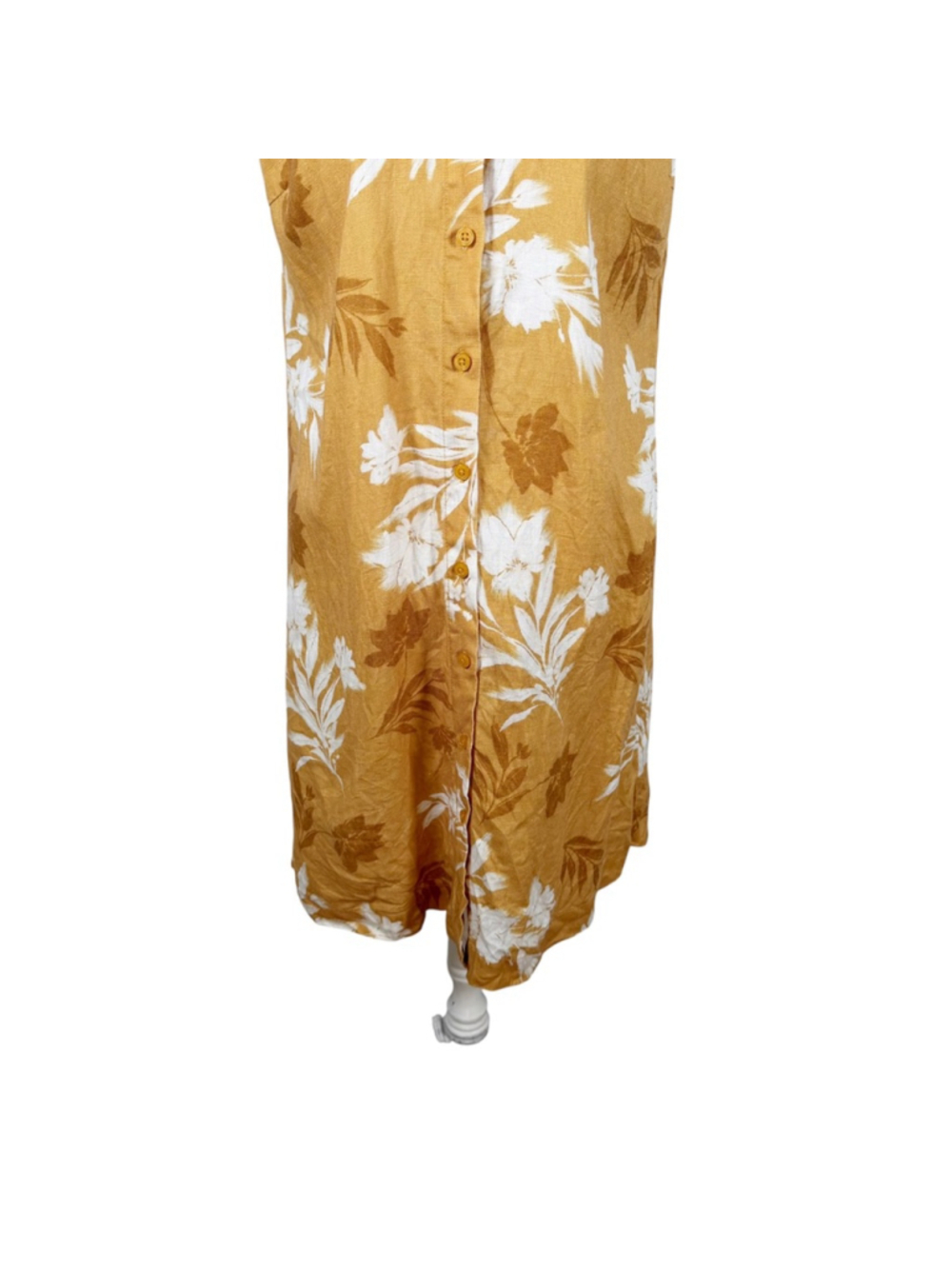 Garnet Hill Ochre Floral Sleeveless European Flax Linen Shirtdress Beachy size 6 - Picture 4 of 10